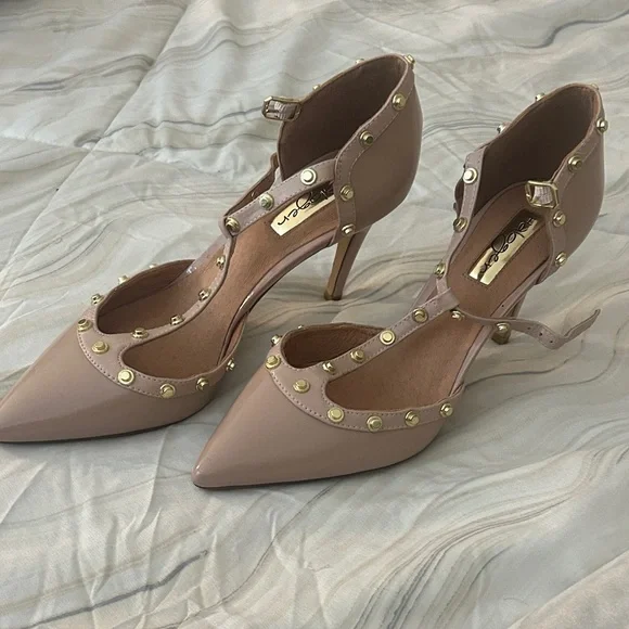 Halogen Taupe Studded Heels - Picture 1 of 6